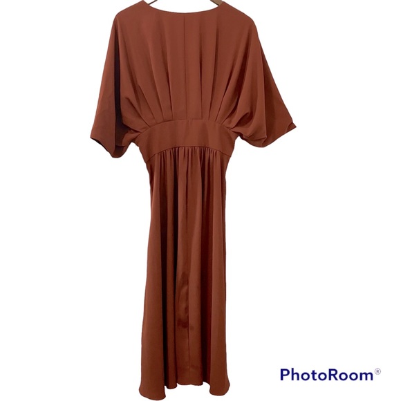NWT Alexia Admor August Brown Drape Fit N Flare Midi Dress - 10 - Picture 3 of 12